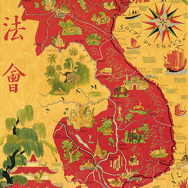Indo Chine Francaise -- Vietnam, Laos and Cambodia - Vintage pictorial map 1945 by Moira Risen Prints