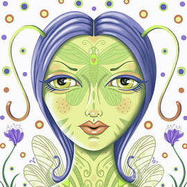 Insect girl, Antennette  - Sq.White by Valerie White