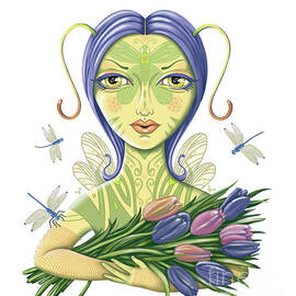 Insect Girl, Antennette with Tulips by Valerie White