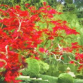 Japanese Red Leaf Maple Palette Knife Painting by Rebecca Herranen