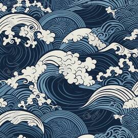 Japanese wave pattern in indigo by Andre Petrov