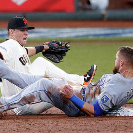 Joe Panik and Alex Gordon by Thearon W. Henderson