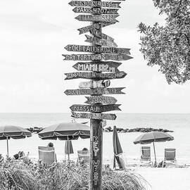 Key West City Miles Arrows Sign Black and White Photo by Paul Velgos