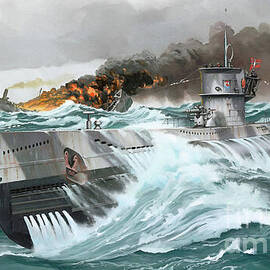  Kriegsmarine U-Boat Type VII C Sinking a Merchant Ship by Antonios Valamontes
