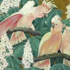 Leadbeaters cockatoos with horse chesnut by Jessie Arms Botke by Jessie Arms Botke