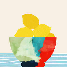 Lemons In A Painted Bowl- Art by Linda Woods by Linda Woods