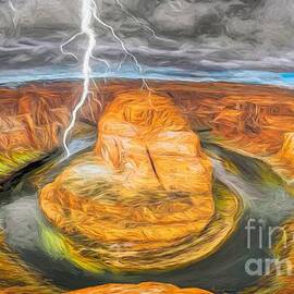 Lightning Over Landscape of  Colorado River and Horseshoe Bend - Arizona USA by Stefano Senise
