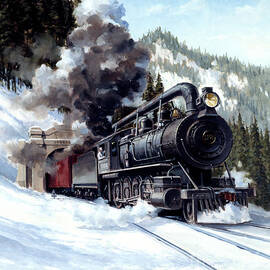 Locomotives - Great Northern Railway 2-8-0 Type Engine Number 1106 Emerging From Cascade Tunnel by J Craig Thorpe