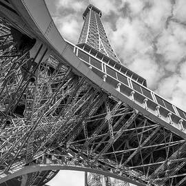 Looking Up from the Base of the Eiffel Tower 2 BW by John Twynam