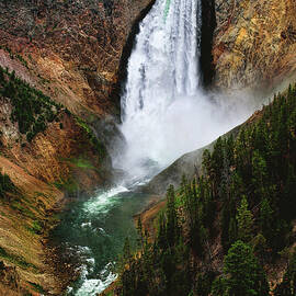 Lower Yellowstone Falls Close Up, Wyoming - Vertical by Abbie Matthews