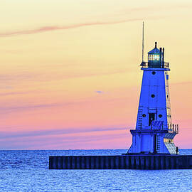 Ludington North Pier Light at Dusk by Michael Collins