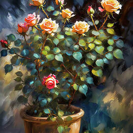Lush Rose Bush in Pot by Ursula Abresch