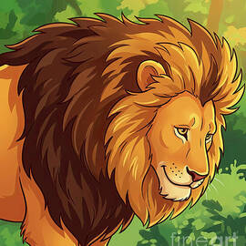 Majestic Lion in Forest Setting by William Gunn