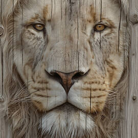 Majestic Lion Merged with Wood Texture by Andre Petrov