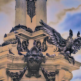 Majestic Monument with Soaring Birds and pigeons by Bruce Block