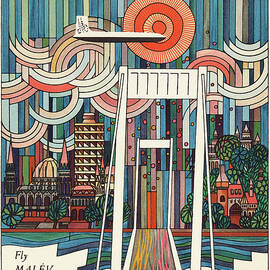 MALEV Hungarian Airlines Fly to Budapest - vintage advertising poster by Mate Andras