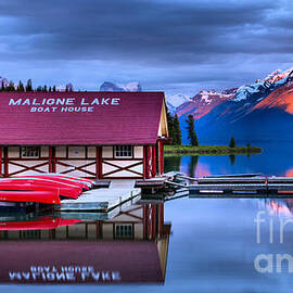 Maligne Lake Summer Sunset Mirror by Adam Jewell