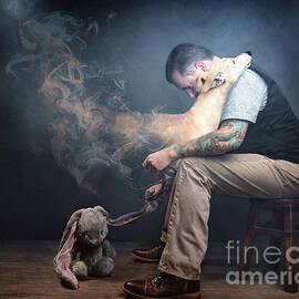 Man saying Goodbye to his dog by Travis Patenaude