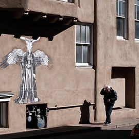 Man Walking Past Mural in Santa Fe - Color by Mary Lee Dereske