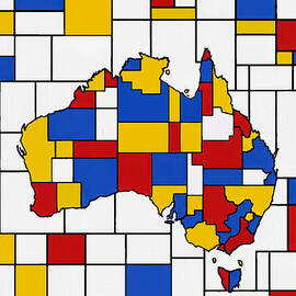 Map of Australia in the style of Composition with Red, Blue and Yellow by Piet Mondrian by Nicko Prints