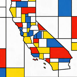 Map of California in the style of Composition with Red, Blue and Yellow by Piet Mondrian by Nicko Prints
