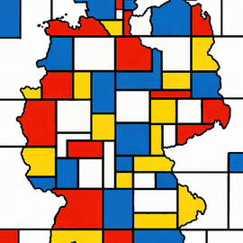 Map of Germany in the style of Composition with Red, Blue and Yellow by Piet Mondrian by Nicko Prints