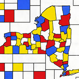 Map of New York in the style of Composition with Red, Blue and Yellow by Piet Mondrian by Nicko Prints