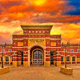 McKinney Boyd High School at sunset - digital painting by Nicko Prints