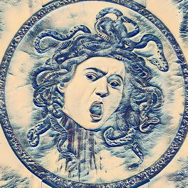 Medusa by Caravaggio in the style of the Great Wave off Kanagawa - digital recreation by Nicko Prints