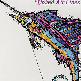 Miami United Air Lines - Marlin - Vintage travel poster  by James Jebavy