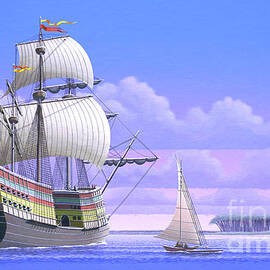 Millennium of Sailing in Marshall Islands - Spanish Ship Santa Maria de la Vittoria by Keith Reynolds