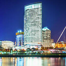 Milwaukee Bay Skyline at Night Panorama Picture by Paul Velgos