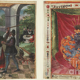 Miniature Of A Dispute Over The Housekeeper's Keys, With Feasting Couple In Background by Antonios Valamontes