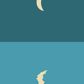 Minimal Crescent Moon Reflection - Modern, Contemporary Abstract Print - Zen, Contemplative - Blue by Studio Grafiikka