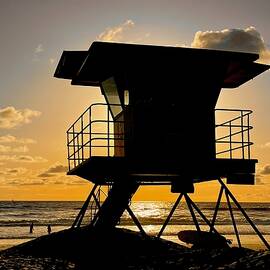 Mission Beach Lifeguard Tower at  Sunset by Bonnie Colgan