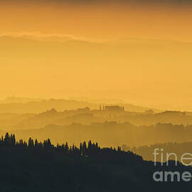 Misty morning sunrise, Tuscany, Italy by Neale And Judith Clark