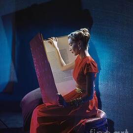 Model Reading a Large Folio by Cecil Beaton