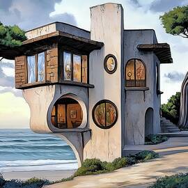 Modern Beach Cottage With Friendly Tree by Eris And AI