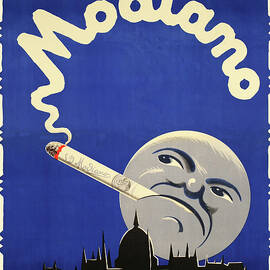 Modiano, Smoking Moon above the Parliament - vintage art deco cigarette advertisement poster by Konya Zoltan