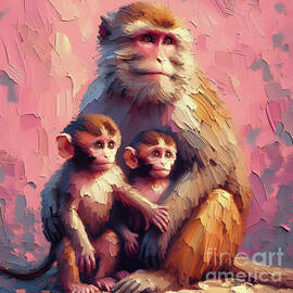 Monkey and her babies by Lucia Stewart