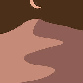 Moonlight and Sand Dunes - Desert Landscape - Modern, Minimal, Contemporary Abstract Print - Brown by Studio Grafiikka