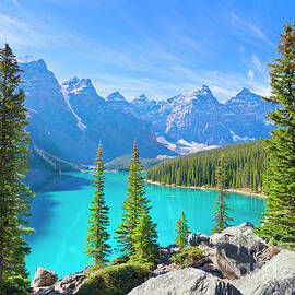 Moraine lake in the Valley of the Ten Peaks, Banff national park, Alberta, Canada by Neale And Judith Clark