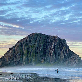 Morro Rock Beach With Surfer by Matthew DeGrushe