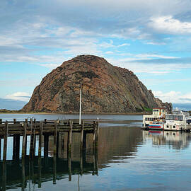 Morro Rock Reflection with Pier and Boats by Matthew DeGrushe