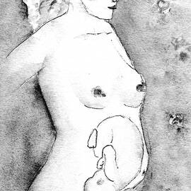 Mother and Fetus Black and White by Carlin Blahnik CarlinArtWatercolor