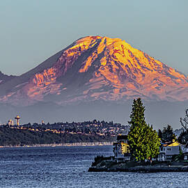 Mount Rainier Sunset Over Seattle by Tommy Farnsworth