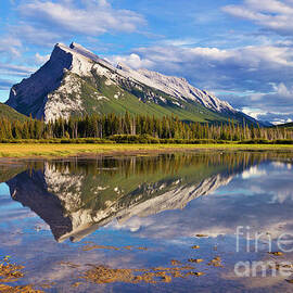 Mount Rundle reflected in Vermillion Lakes, Canadian Rockies by Neale And Judith Clark