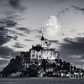 Mount Saint Michel at night Black and White by Stefano Senise