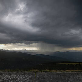 Mountain Veil  Atmospheric Rain over Western Landscape  Contemporary Metal Wall Art by Robert Niemeier