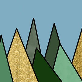 Mountains in Shades of Green and Gold by Alison Frank